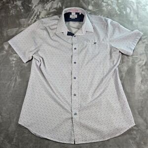 7 Diamonds 4 Way Stretch Mens L Button Up Shirt Short Sleeve Geometric Pink Blue